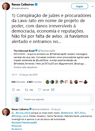 Renan Calheiros ironiza situação de Dallagnol: "não é verdade que ele estaria negociando delação" 2 calheiros