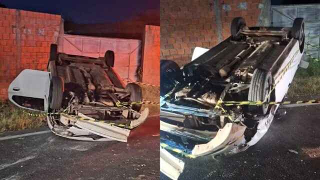 Motorista fica preso nas ferragens após capotar veículo na Zona Sul de Teresina — Foto: Reprodução