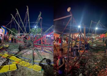 Brinquedo de parque de diversões desaba e deixa crianças feridas no Piauí — Foto: Divulgação/PMPI