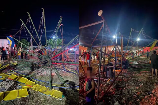 Brinquedo de parque de diversões desaba e deixa crianças feridas no Piauí — Foto: Divulgação/PMPI