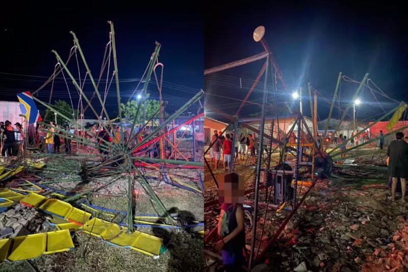Brinquedo de parque de diversões desaba e deixa crianças feridas no Piauí — Foto: Divulgação/PMPI