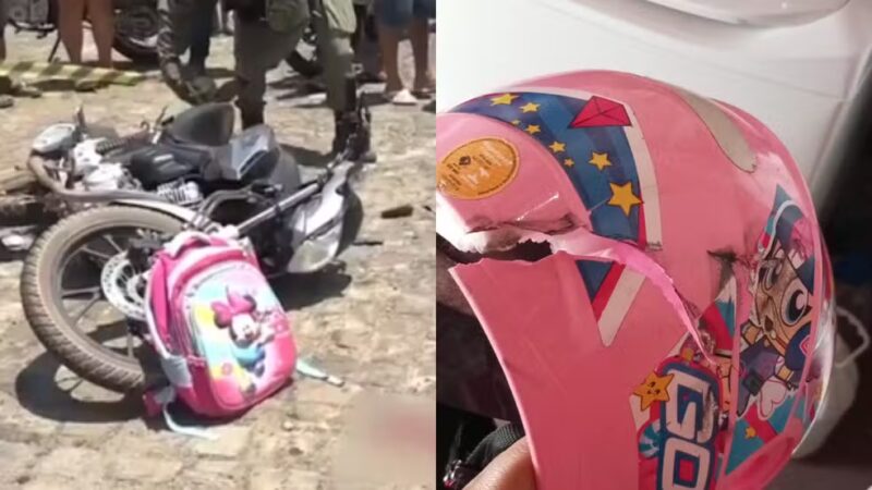 Menina de quatro anos morre em acidente no Sul do Piauí; capacete rachou — Foto: Reprodução