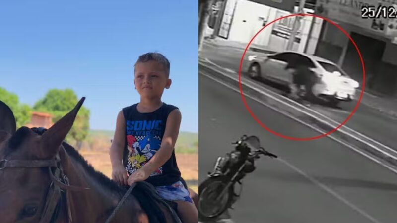 Menino arrastado por cavalo em rodovia segue internado no Piauí — Foto: Reprodução/ Câmera de segurança
