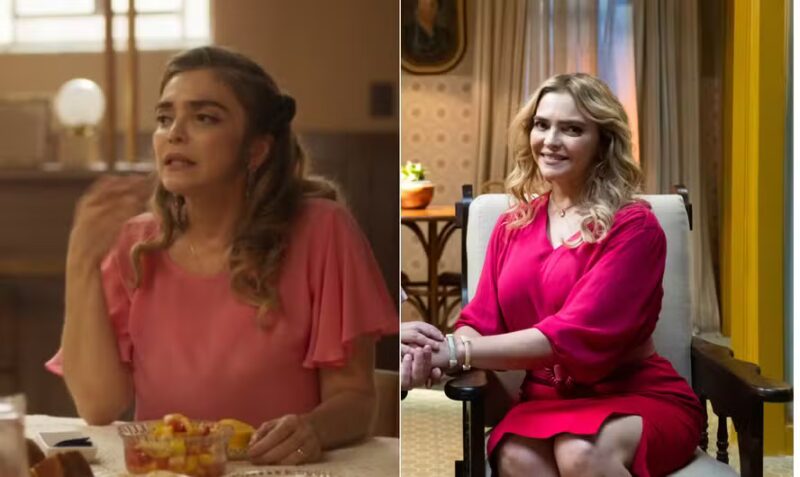Esposa de Sabá Bodó (Welder Rodrigues), Nivalda (Titina Medeiros) não tardou em segui-lo para Lapão da Beirada, em 'No Rancho Fundo', assim que cumpriu sua pena na penitenciária em Canta Pedra, cidade da novela 'Mar do sertão' — Foto: Beatriz Damy e reprodução